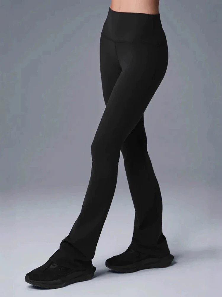 Eng anliegende, hochtaillierte, einfarbige, sportliche Yoga-Hose für Damen, figurbetont, ausgestellter Schnitt – Detail 2