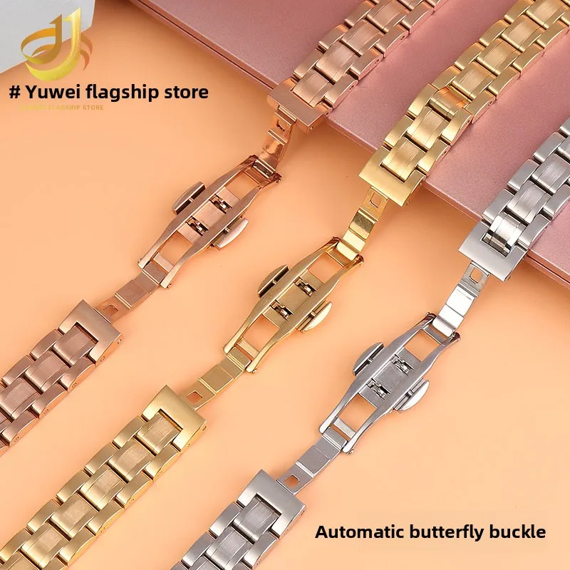 Women's Stainless Steel Rose Gold Watch Strap - Elegant Metal Belt Accessory
