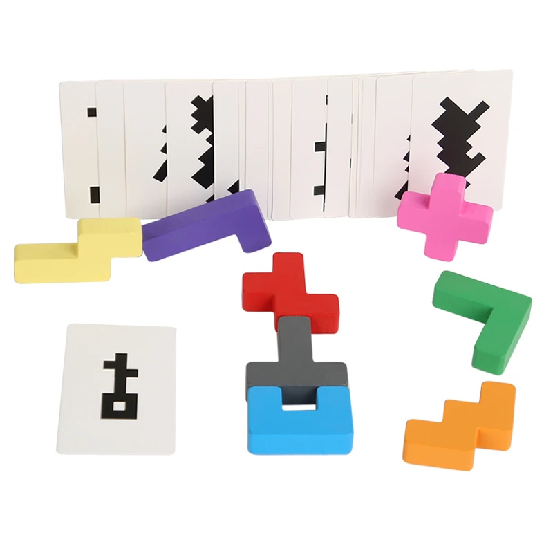 Puzzle assorti d'ombre en bois, blocs de construction colorés Montessori avec carte, jouet de tri de forme géométrique, apprentissage précoce pour enfants