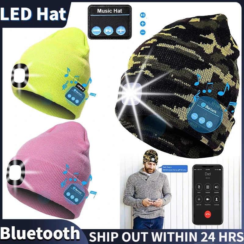 KnittedHatwithLEDLight300mAh3GearBeanieCapHipHopwith