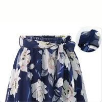 Plus Size Print Floral Skirt Women 2024 Summer Loose Elastic High Waist Chiffon Midi Skirts Lace Up Bow L-5XL Swing Jupe Femme - Image 5