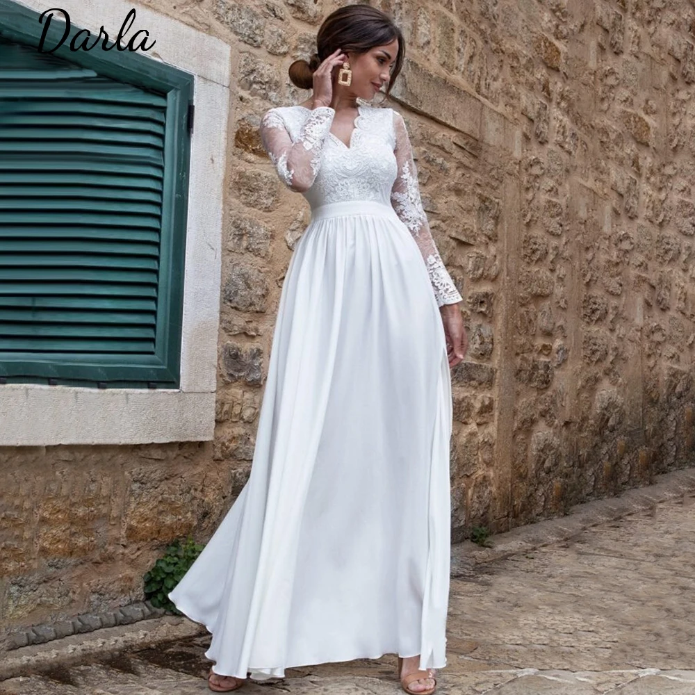

Darla Spring 2023 Boho Wedding Dress with Long Sleeves Robe De Mariée V Neck Split A Line White Chiffon Beach Vestidos De Novia
