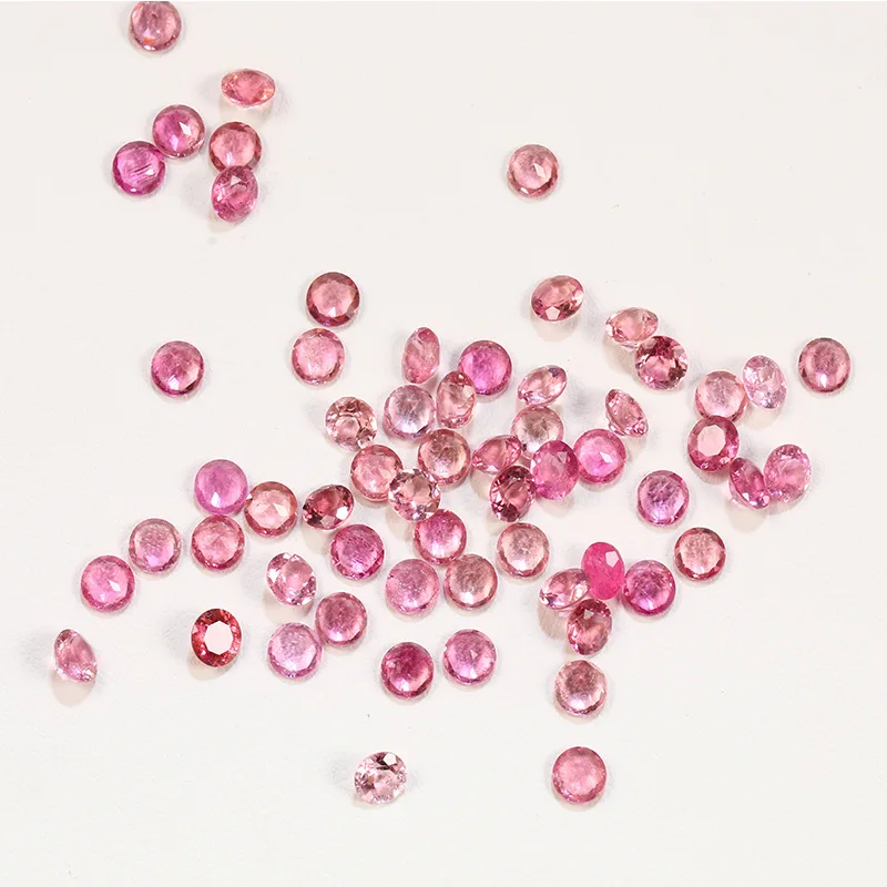Wholesale 20pcs/lot Genuine Pink Tourmaline 2mm 3mm 3.8mm Facted Round Semi-Precious Gemstone Cabochon Ring Face For Jewelry