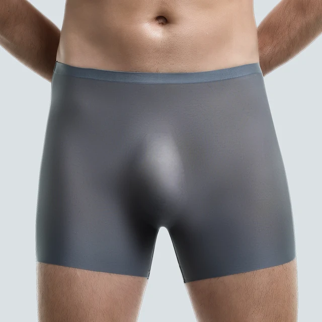 Sous-vêtements pour hommes, boxeurs en soie glacée avec estampage 3D, boxeurs fins sans couture, Shorts courts de sport allongés pour l'été 1
