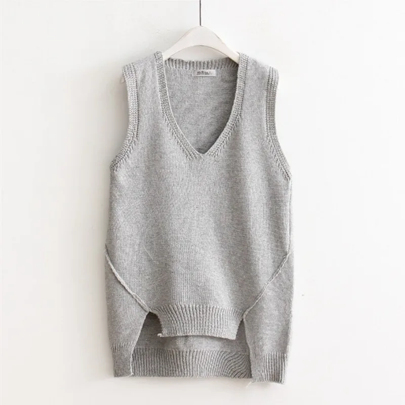 

Sweater Vest Women Knitted V Neck Solid Sleeveless Knitwear Tank Tops