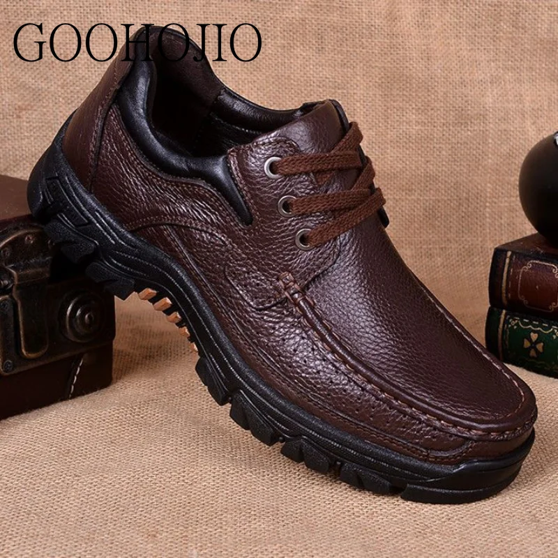 

Genuine Leather Shoes Men Casual Shoes Cow Leather Soft Men Business Flats Loafers Men Breathable Light Driving Shoes Lace-up