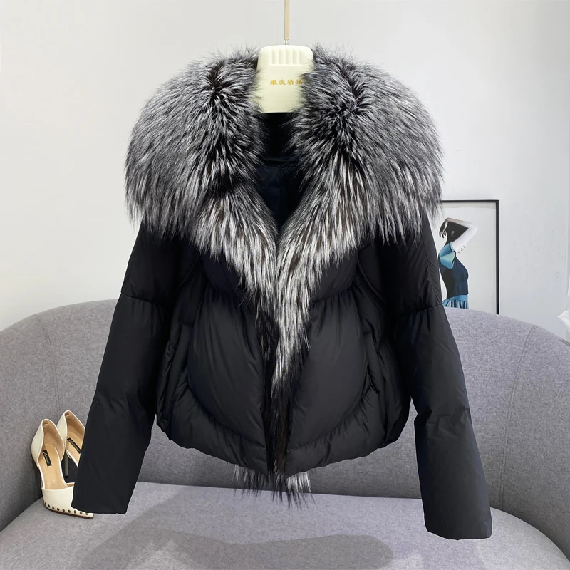 

2023 Fashion New Autumn and Winter Real Fox Fur Collar Thick Women Warm Coat Goose Down Jacket Luxury Loose Outerwear Streetwear