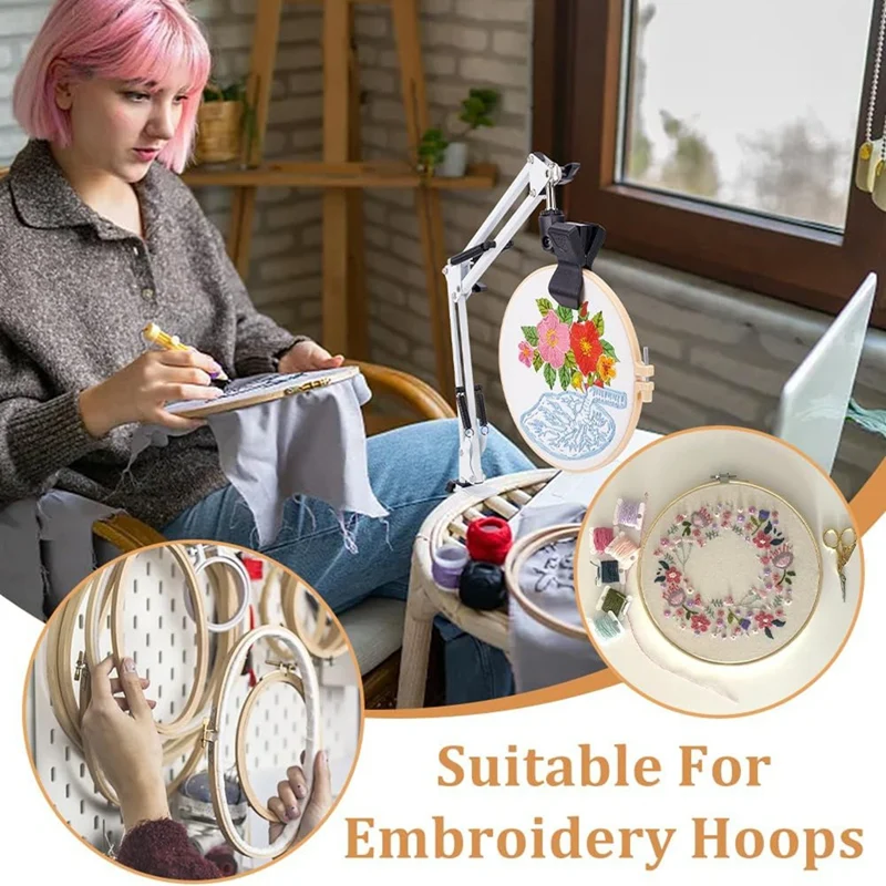 L99A-White Embroidery Stand Kit 8Mm Hole Hand Embroidery Stand 360 Degree Rotating For Hoop