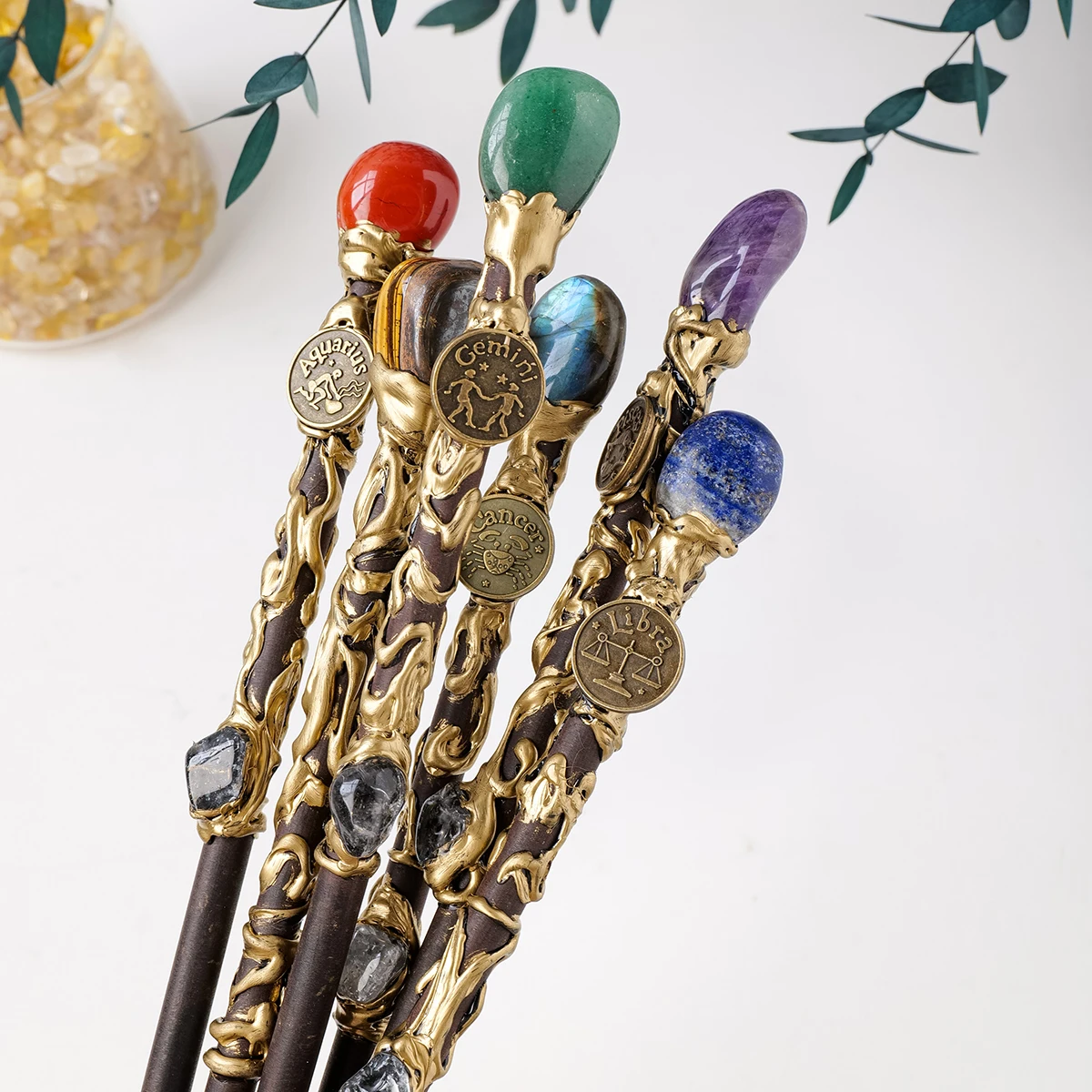 1PC 12 Constellation Crystal Stone Wand Magic Gem Healing Home Decor Easter Halloween Creative Gifts 2023 New Arrivals