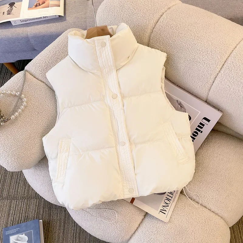 Petite Autumn Winter Down Cotton-Padded Vest Women's 2024 New Style Plus Size Cotton Clip PU Jacket Trendy Wash-Free - Image 4