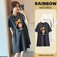 Maternity Summer Dress New Maternity Dress Fashionable Casual Sweet Age Reduction Loose Large Size Small T-Shirt Skirt 1