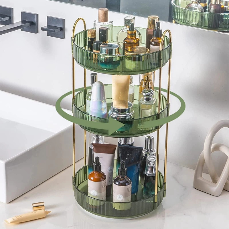 ABJY-3 Tier High-Capacity Rotating Makeup Organizer 360° Rotation Make Up Organizer Box Cosmetic Organizer 3