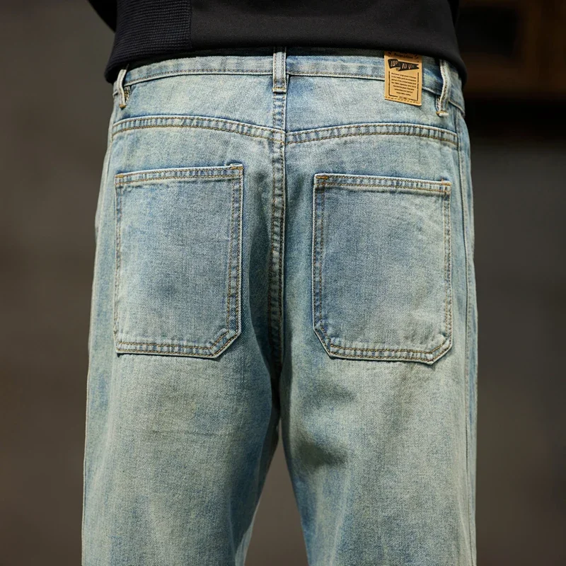 Teen Harem Jeans Retro Big Pocket Loose Light Blue Denim Trousers Street Hip Hop Baggy Plus Size Men's Clothing 38 40 42 3