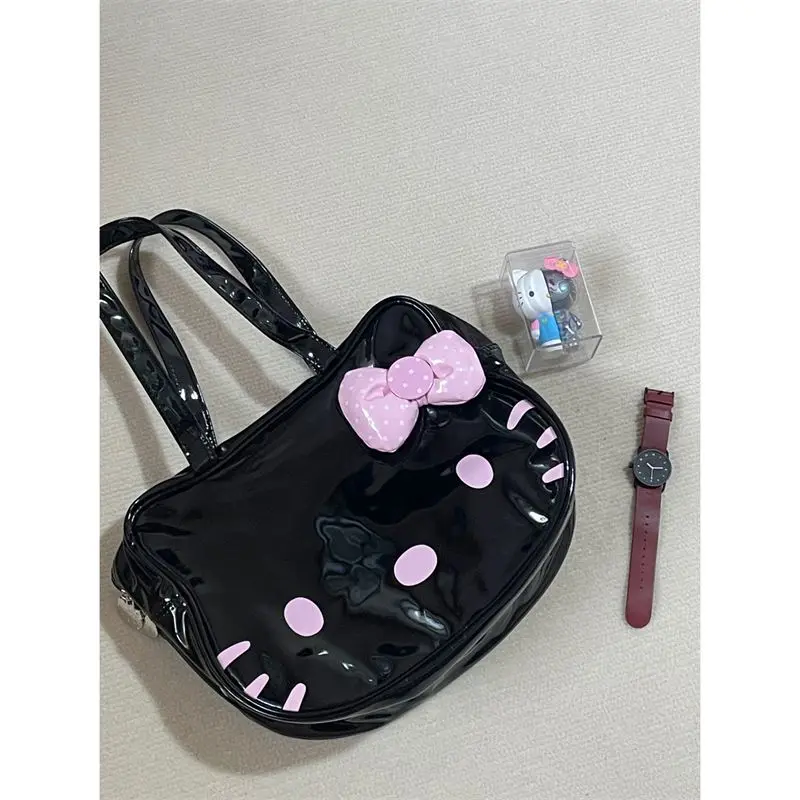 Hellokitty black Tote Bag Bowknot Underarm Handbag Portable