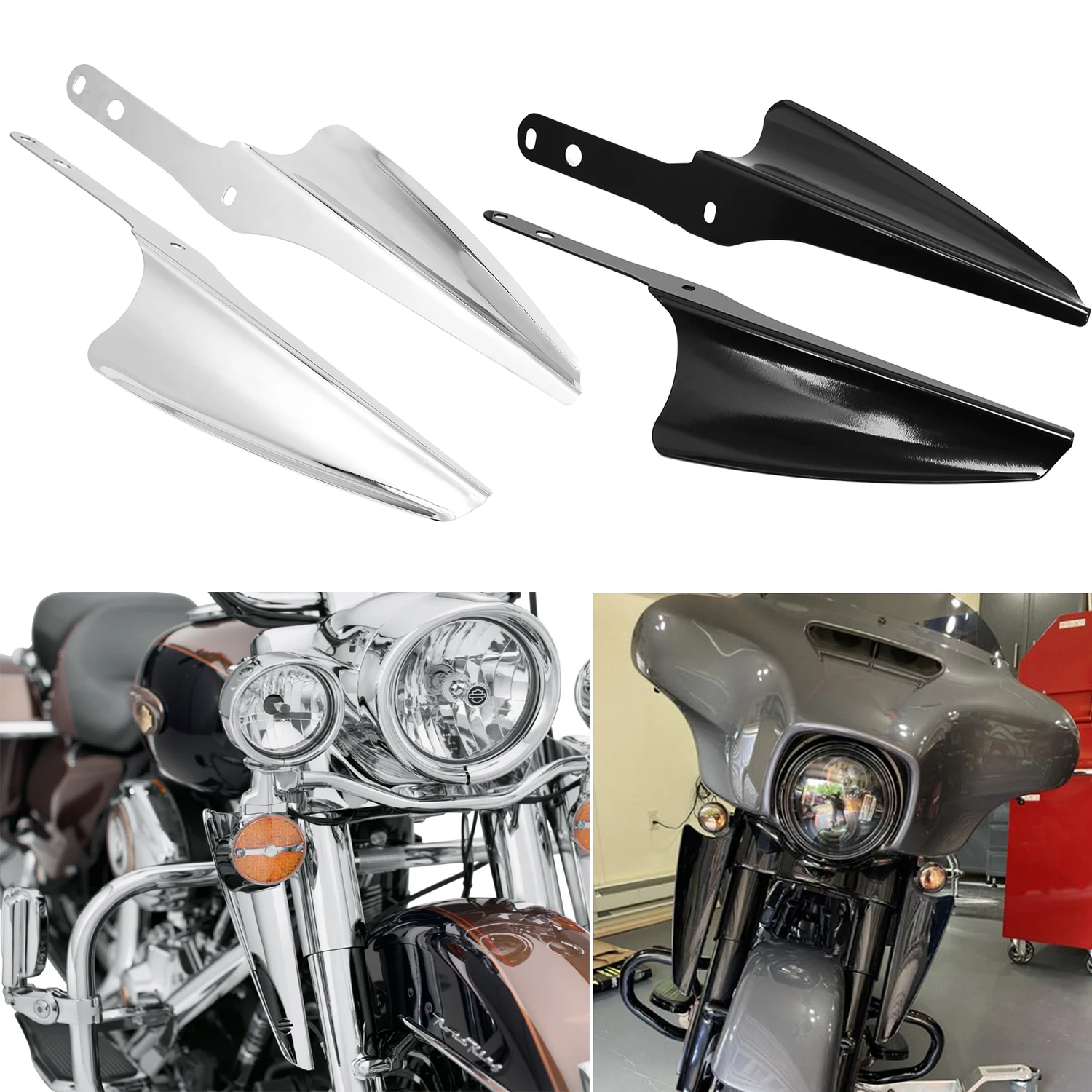 MotorcycleChromeBlackForkFrontWindBaffleWindshieldDeflector