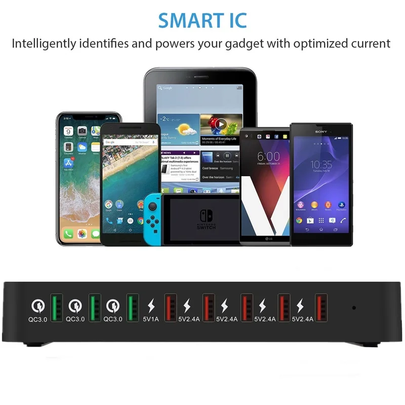 Universal 110W 8 Port Multi USB Charger Stand For IPhone 14 Carregador Quick Charge 3.0 Fast Charger Station For Samsung Xiaomi