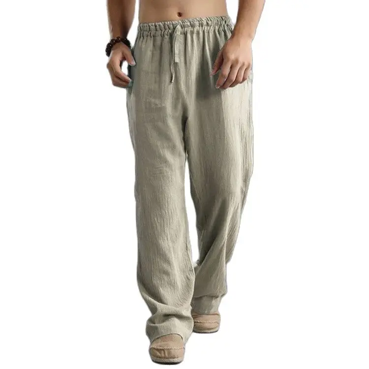 

Mens Loose Casual Cotton Linen Pants Summer Breathable Solid Color Trousers Fitness Yoga Jogging Elastic Waist Pantalones Hombre