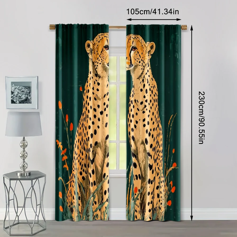 2pcs, Curtain Cloth 2D print Two lions in one Versatile 100% Polyester (without rod) Decorations Inside for Bedroom Living Room 4