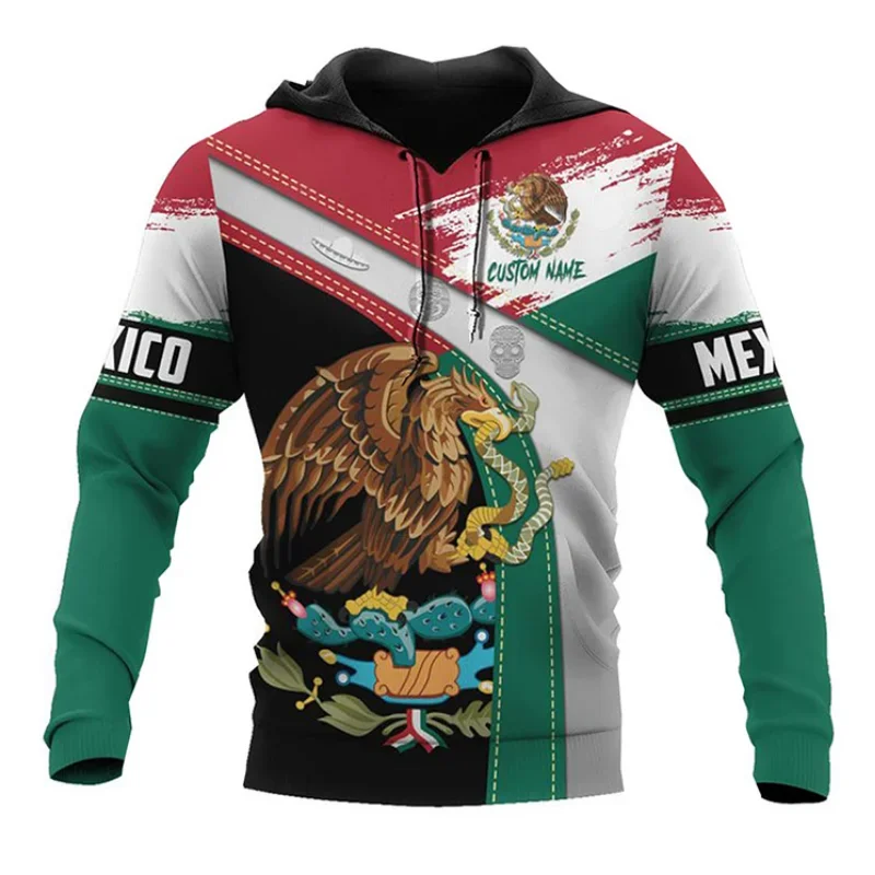 

Mexico Eagle Print Hoodies For Men Mexican Flag Pattern Sweatshirts Autumn Fashion Personalized Name Tops Oversized y2k Clothes