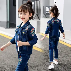 Teen Girls Clothes For 8 10 11 13 14 Years Autumn Clothing Set Jacket +  Jeans Pants 2pcs Embroidered Denim Coat Suit Outfits