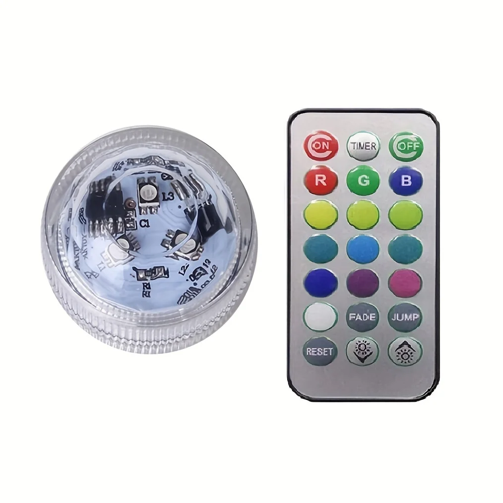Description Picture 6 of item1 Mini Diving LED Light and Remote Small Underwater Tea Light Candle Waterproof RGB Multi-color Flameless Accent Light Battery