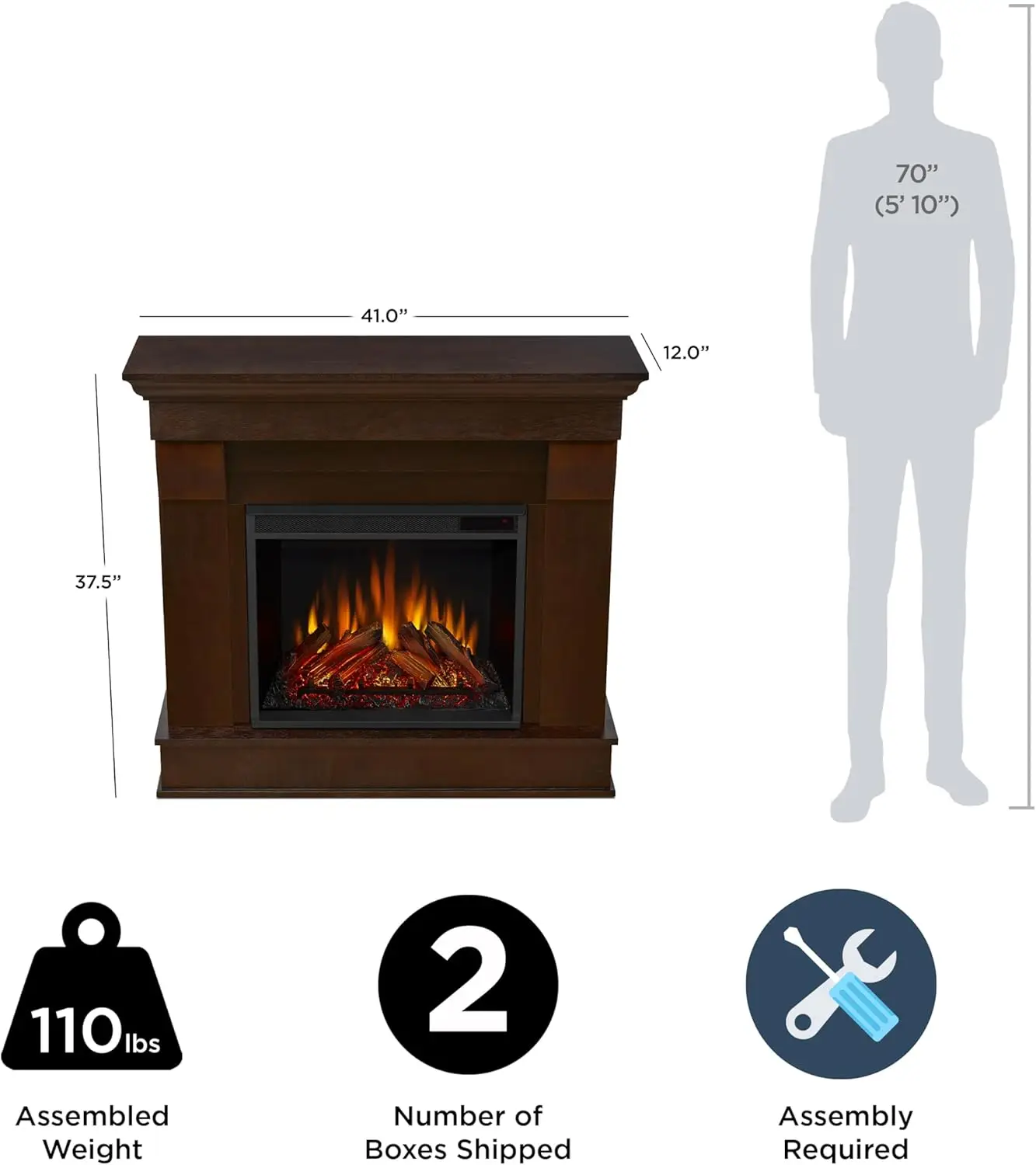 41'Electric Fireplace with Mantel for Living Room or Bedroom, Replaceable Fireplace Insert Heater,Realistic Log and Flame Effect 4