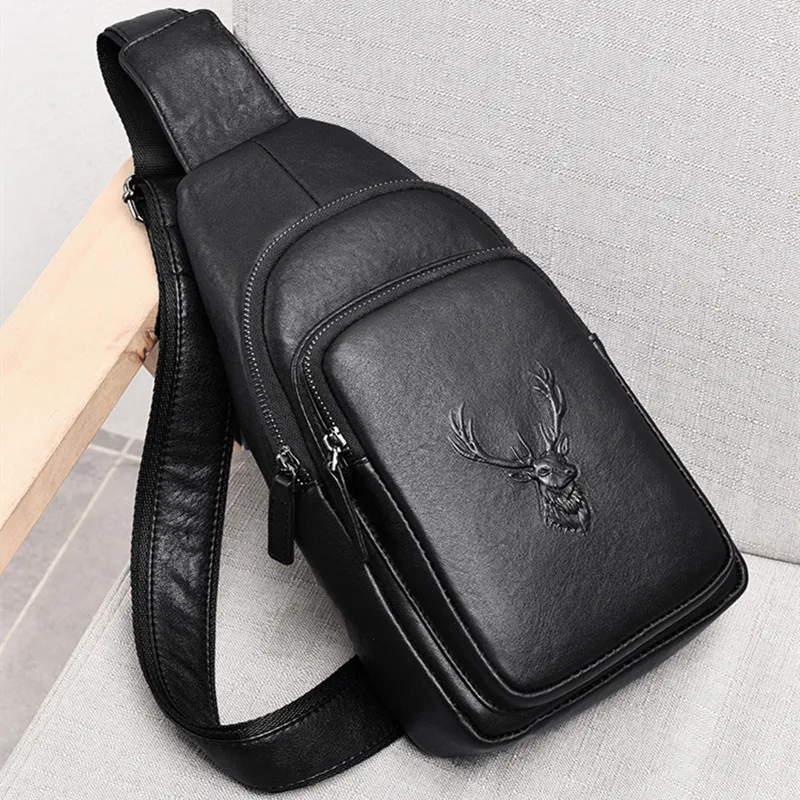 Business Genuine Leather Men's Chest Bag Fashion Black Man Sling Crossbody Bag High Quality Male Shoulder Messenger Bag