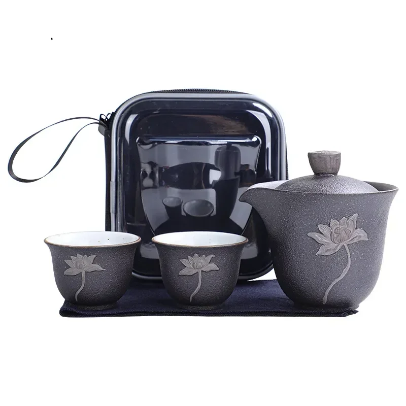 

Tea Lotus Ceremony Sets Gaiwan pot Set Kettles Ceramic ware Fu Travel Kung Drinkware Porcelain cup