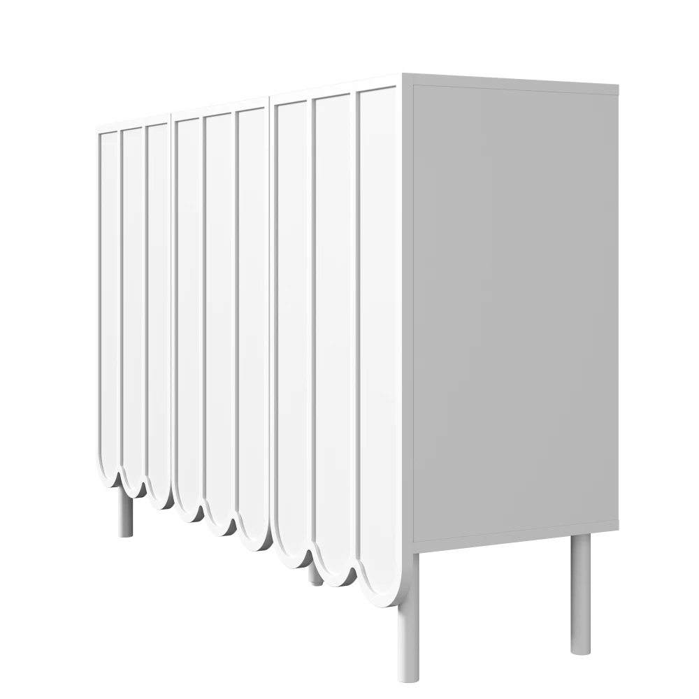 Modernes weißes Sideboard mit Wellpappentüren, grifffrei, verstellbare Regale, Stauraum für Wohnzimmer, Flur, Esszimmer – Detail 15