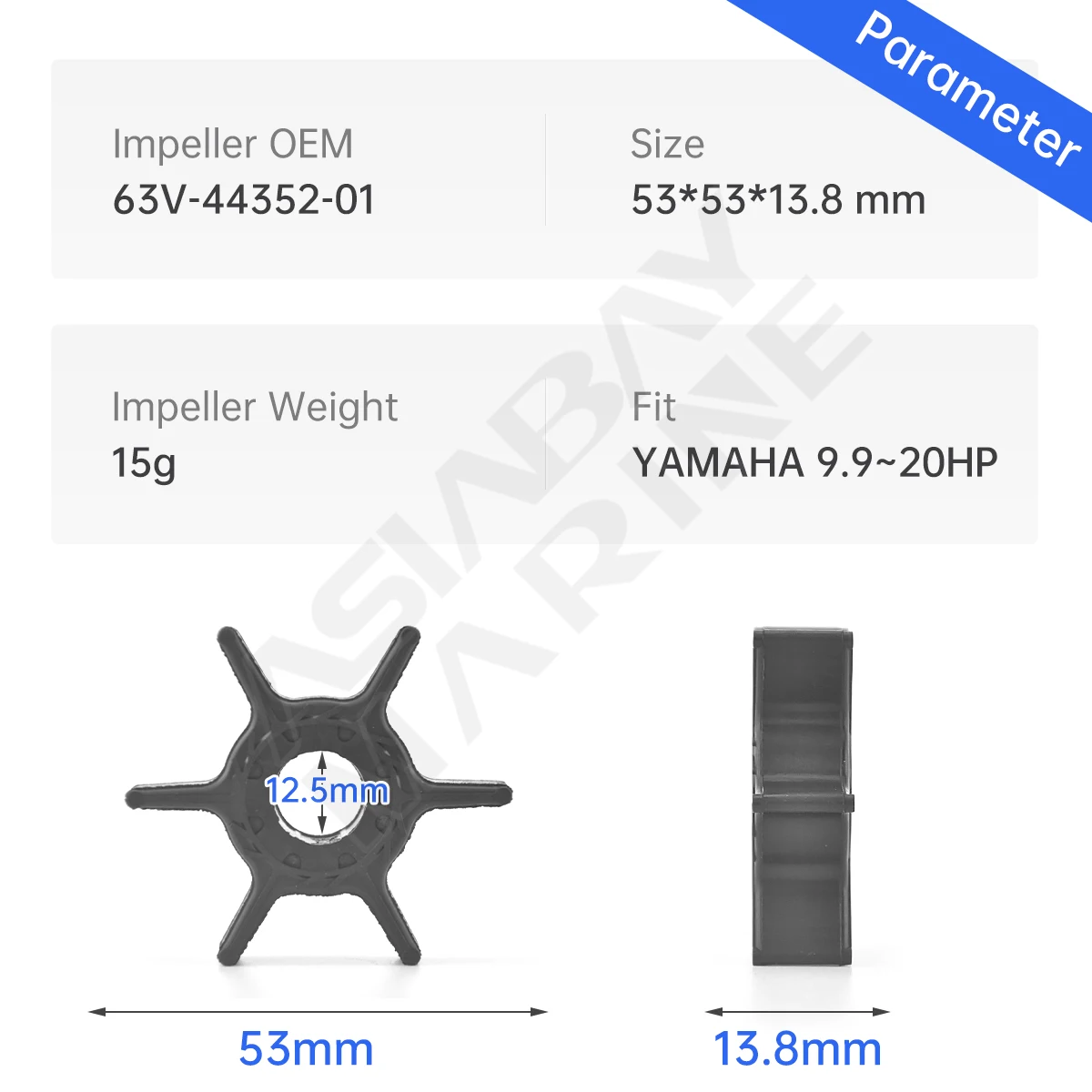 Outboard Engine Parts Marine Water Pump Water Pump Impeller Kit 63V-44352-01 Water Pump Impeller For Yamaha Outboard Engine 2/4 Stroke F9.9 F15 F20 9.9hp 15hp 20hp Boat Parts 63V-44352-01-00
