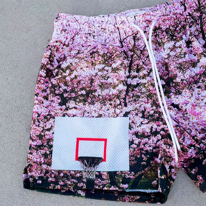 Sakura Wind Shorts men's and women's mesh quick dry loose plus size basketball quarter shorts 6