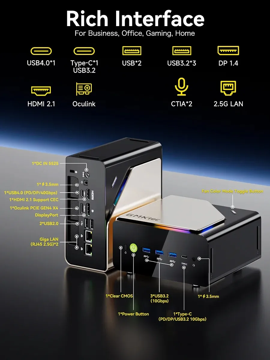 GMKtec EVO-T1 AIミニPC Intel Core Ultra 9 285H 2*DDR5 3*M.2 SSD