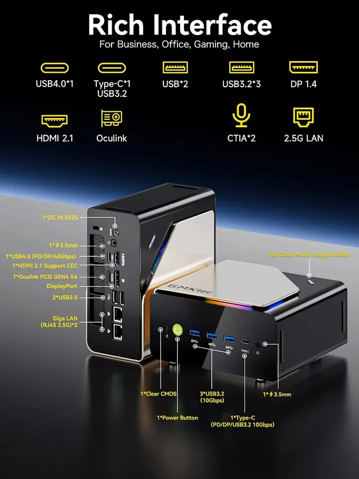 GMKtec EVO-T1 AIミニPC Intel Core Ultra 9 285H 2*DDR5 3*M.2 SSD