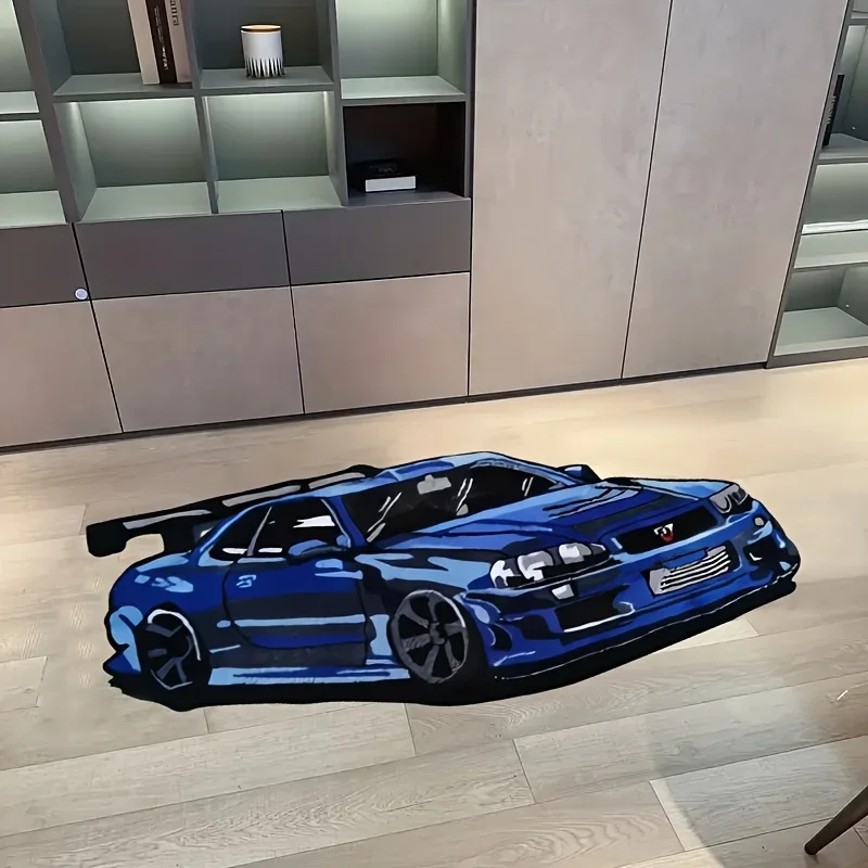VIKAMA Cool Racing Track Rug Blauer Gaming-Teppich, rutschfester, schmutzabweisender, waschbarer Teppich für Spielzimmer, Herrenschlafzimmer-Dekoration – Detail 6