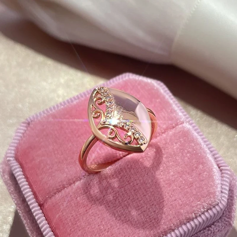 585 Rose Gold Ring For Women Hollow Flower Ethnic Bride Wedding Natural Zircon Rings Fine Jewelry wedding rings fashion rings engagement rings zircon rings bohemian rings