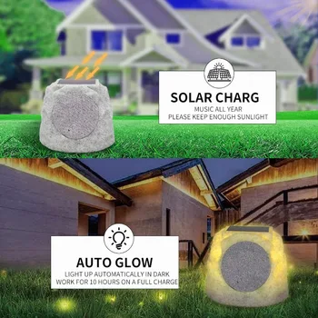Rock Speakers Outdoor Waterproof Solar-Powered Wireless Bluetooth Portable Speaker Outdoor Bluetooth Speaker with 7 Light Colors 5