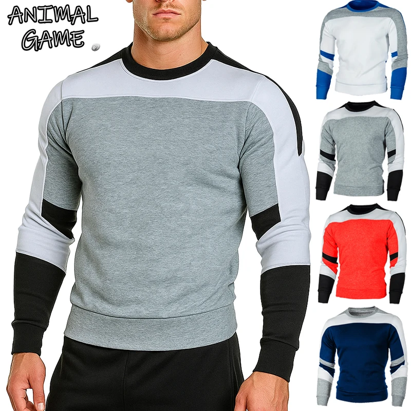 Animal Game Men's Casual Sweatshirt Color Block Streetwear Crewneck Autum Pullover Sweatshirts Outdoor Sport Jumpers for Man