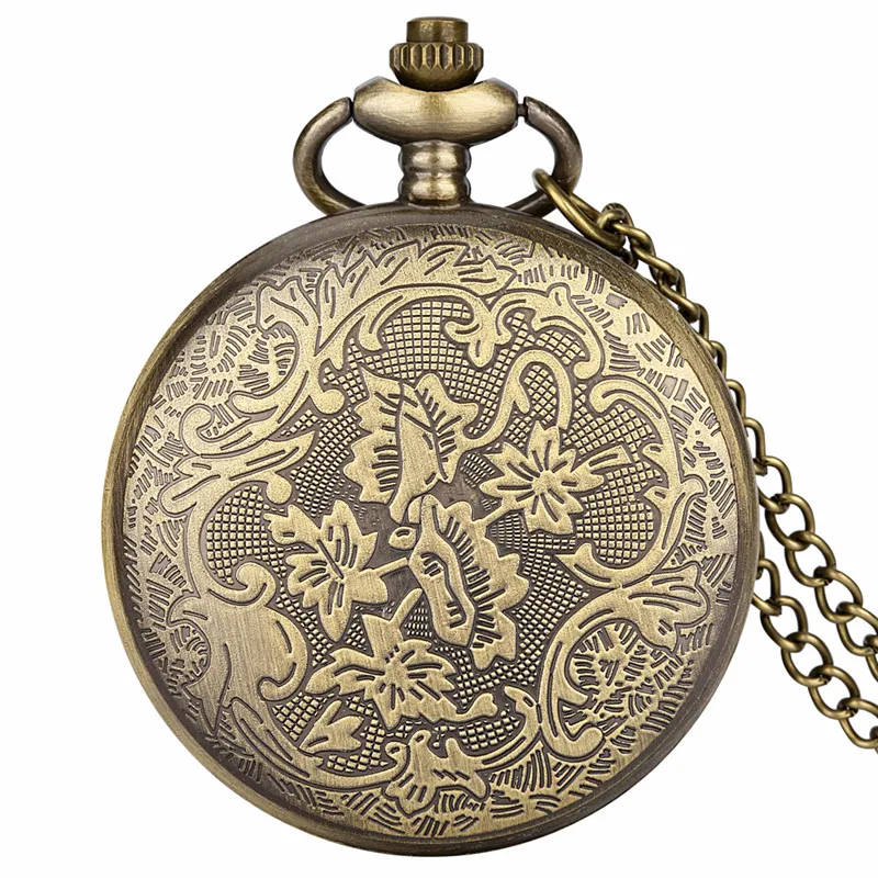 Steampunk Hollow Dragon Cover Roman Number Bronze Quartz Pocket Watch for Men Women Necklace Pendant Chain Gift Reloj