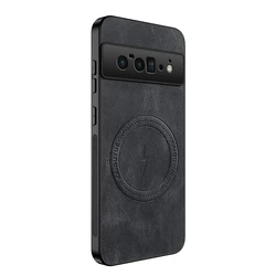 Stylish Leather Shockproof Phone Case with Magnetic Wireless Charging Capability - Google Pixel 6a (Black)