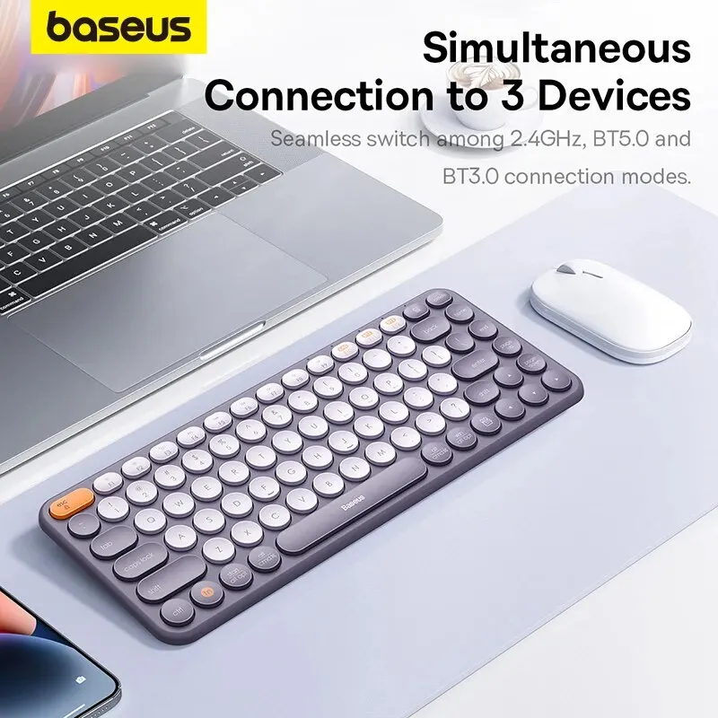 AliExpress Collection Baseus Bluetooth Wireless Keyboard 5.0 2.4G USB Silent US Layout Keyboards EN 84 / 105 Keycaps For MacBook