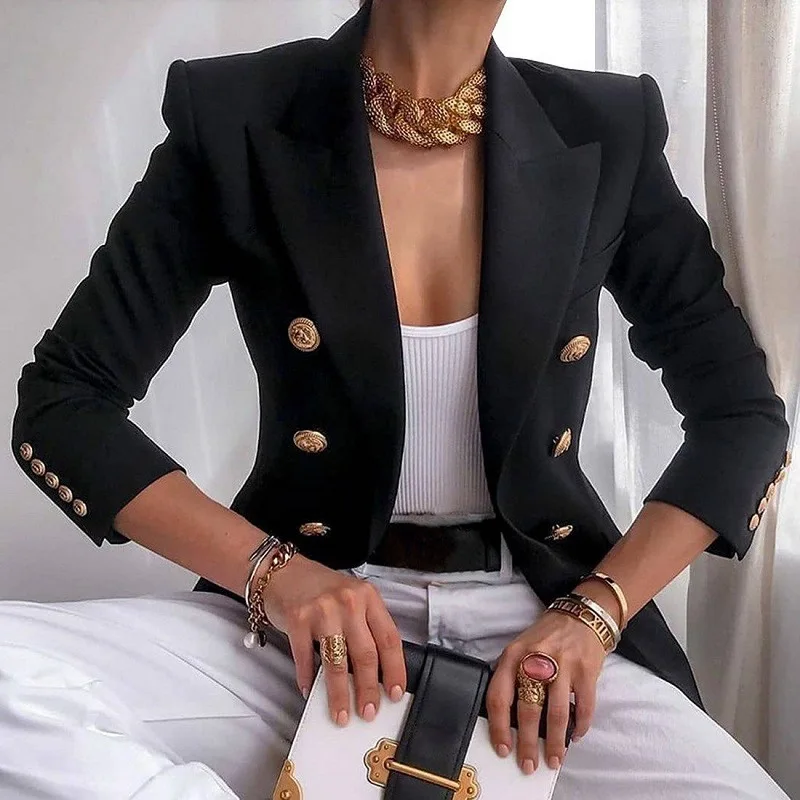 QXIUIXP Woman Casual Short Blazer 2022 Autumn Winter Solid Button Plus Size Jacket Female Elegant Office Slim Blazer Coat XXXL