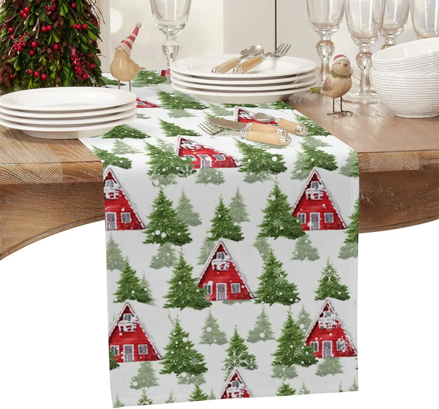 

Christmas Barn Xmas Tree Linen Table Runners Dresser Scarves Table Decor Winter Xmas Dining Table Runners Christmas Decorations