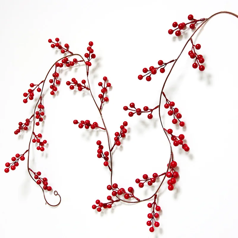 (1 Pcs/pack) Red Small Berry Pendant Christmas Tree Decoration 1.9m Long Wedding Decorations Holiday DIY Gift Pendants