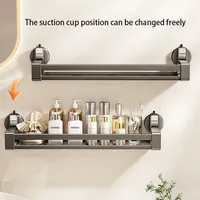 ตะกร้าเก็บของในห้องน้ำแบบติดผนัง ไม่ต้องเจาะผนัง ใช้สำหรับเก็บเจลอาบน้ำ ของใช้ในห้องน้ำ แบบใช้ตัวยึดสุญญากาศ 4