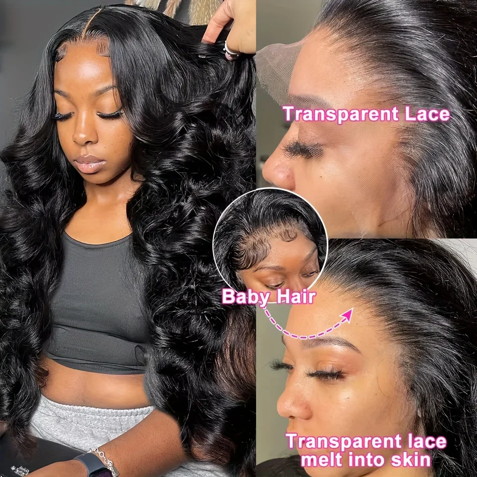 Tewjig Density Body Wave 13x6 HD Transparent Lace Front Human Hair Wigs 30 40 Inch 13x4 Lace Frontal Water Wave 5x5 Closure Wig