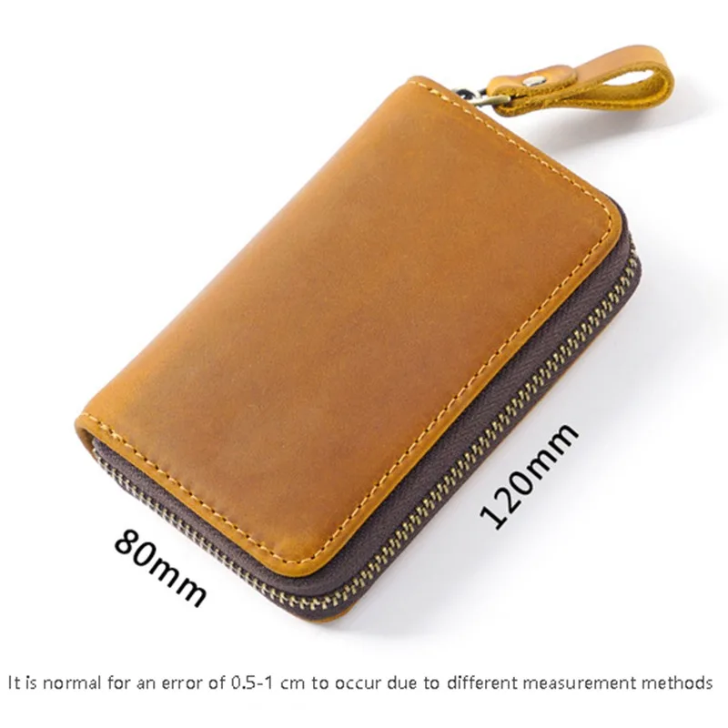 Large Zipper Crazy Horse Leather Car Key Case Keys Holder Key Fob Organizer Wallet with 6 Hooks High Quality Key Bag Men Women