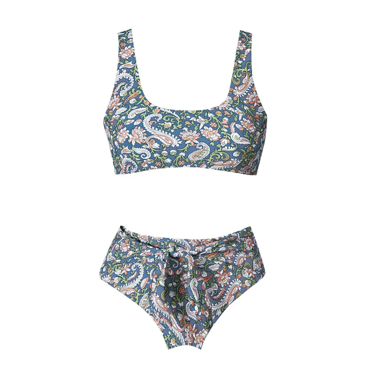 Flower Bikini New Arrival Retro Printed Swimwear Two-piece Bowknot High Waist Backless Swimsuit Women