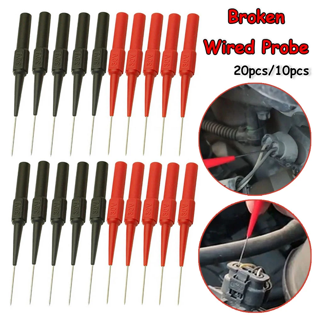 20/10pcs Insulation Piercing Needle Non-destructive Multimeter Test Probes Red or Black 30V 1A Measuring Device For Banana Plug 2