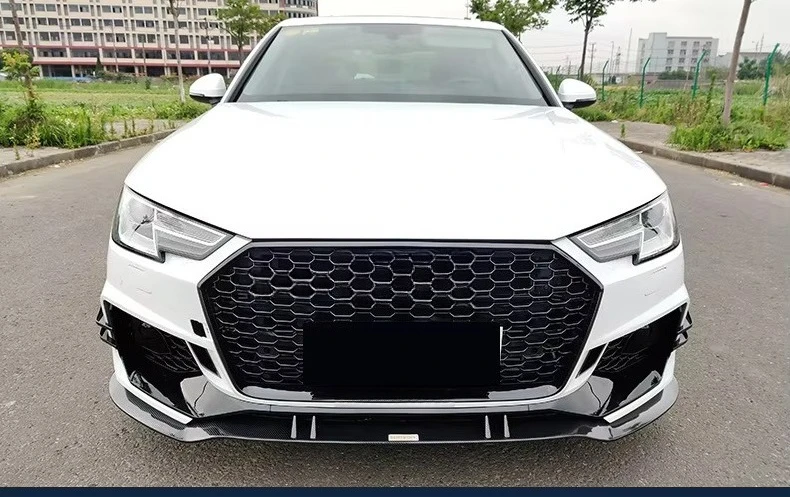 새로운 A4 B9 S4 카본 파이버 패턴 프론트 립 프론트 범퍼 스플리터 A4 ABS 브라이트 블랙 프론트 립 (A4 S4 2017 2018 2019년)