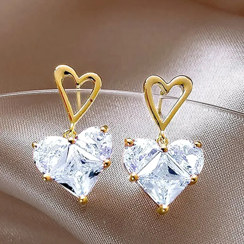 Sf259d794e15249e8bfed4acd94513d4cu 3pcs Trendy Y2k Heart-shaped Zircon Pink Crystal Pendant Earrings Necklaces Set for Women Heart Elegant Exquisite Party Jewelry Mallzona